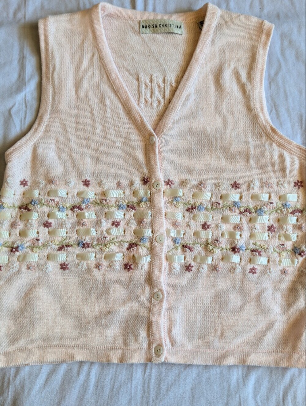 Vintage Marisa Christina Cottagecore, embroidery button up sweater vest size M